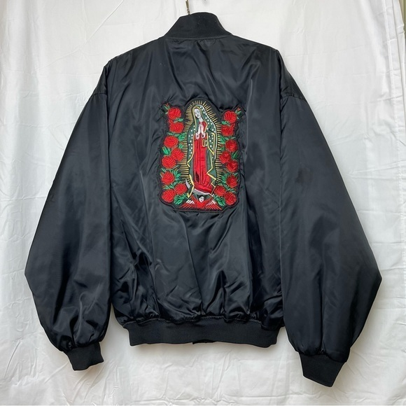 Aztec black bomber jacket with Lady‎ of Guadalupe Embroidery Sz.XXL - Picture 1 of 10